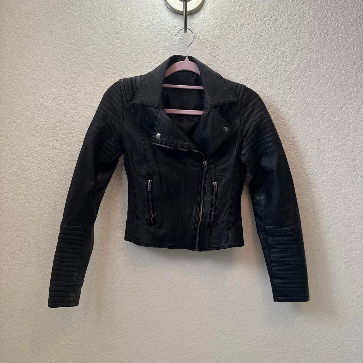 Unisex ASOS 100% Leather Motorcycle Jacket Size 0