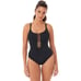 SKINNY DIPPERS Suga Babe Lace Up Front One Piece Swimsuit Black Medium NWT