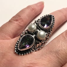 Mystic Topaz Pearl 925 Sterling Silver Ring