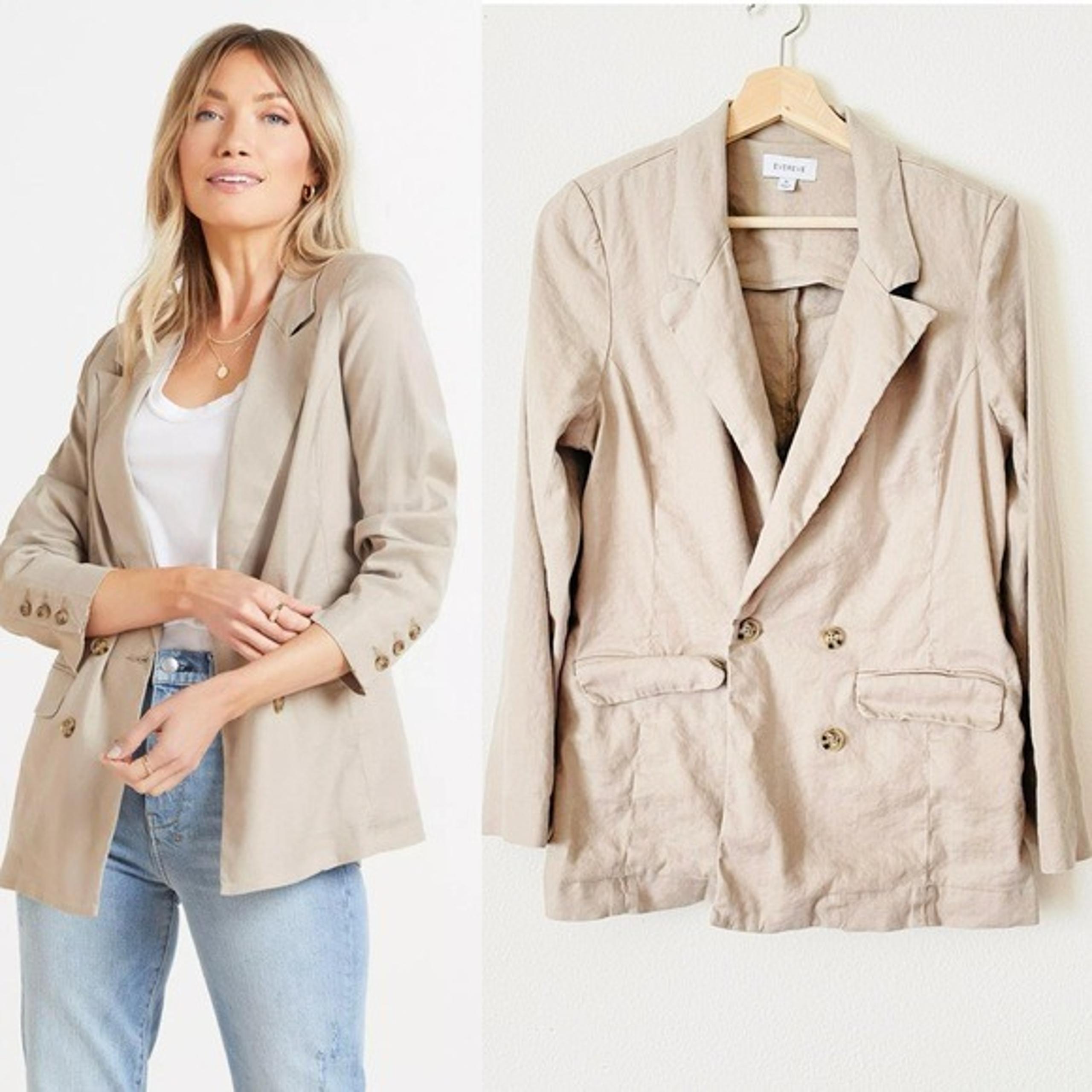 EVEREVE MEDIUM Linen blend beige double breasted blazer