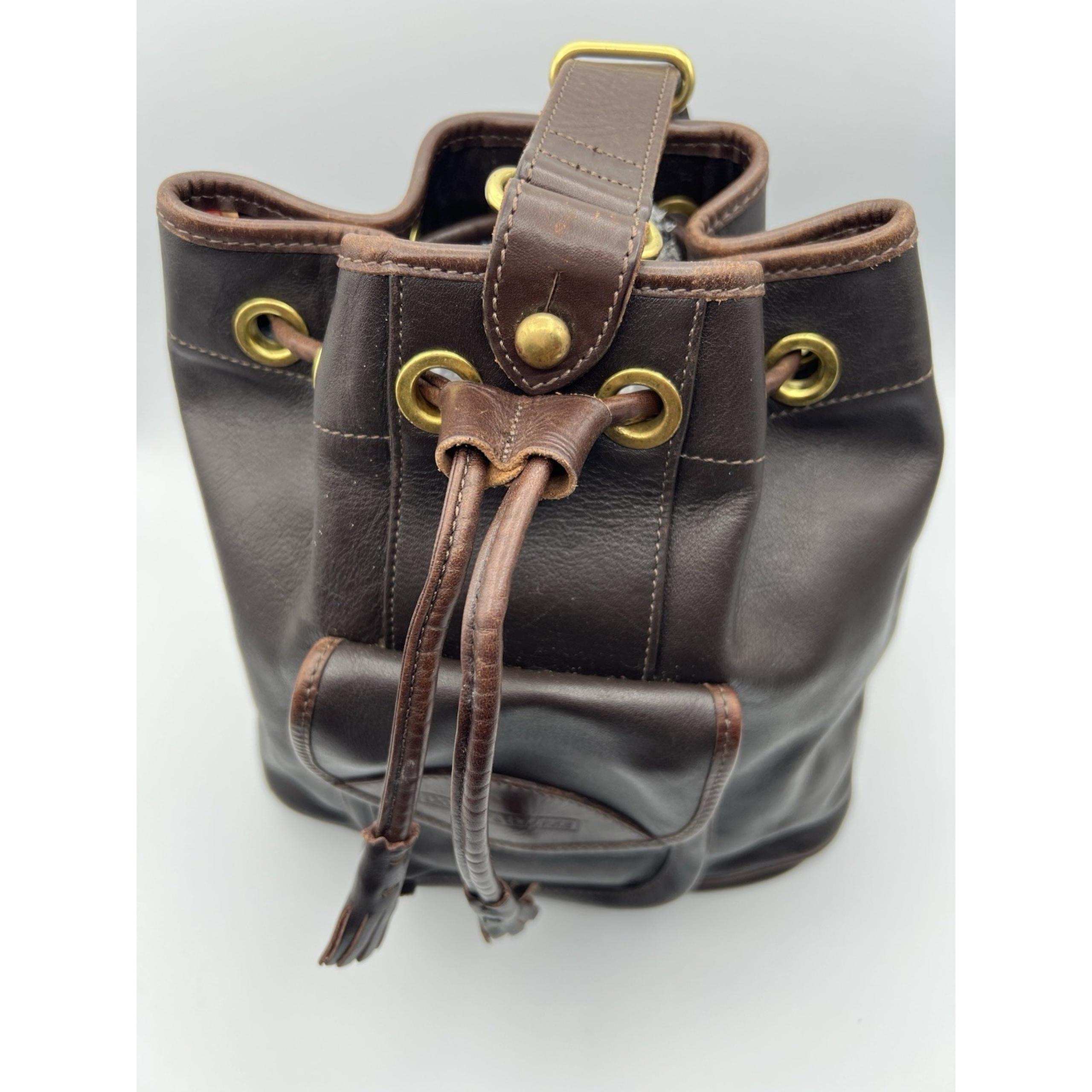 Vintage Dooney & Bourke Bucket Bag Women Dark Brown Leather Sling Tassel Purse