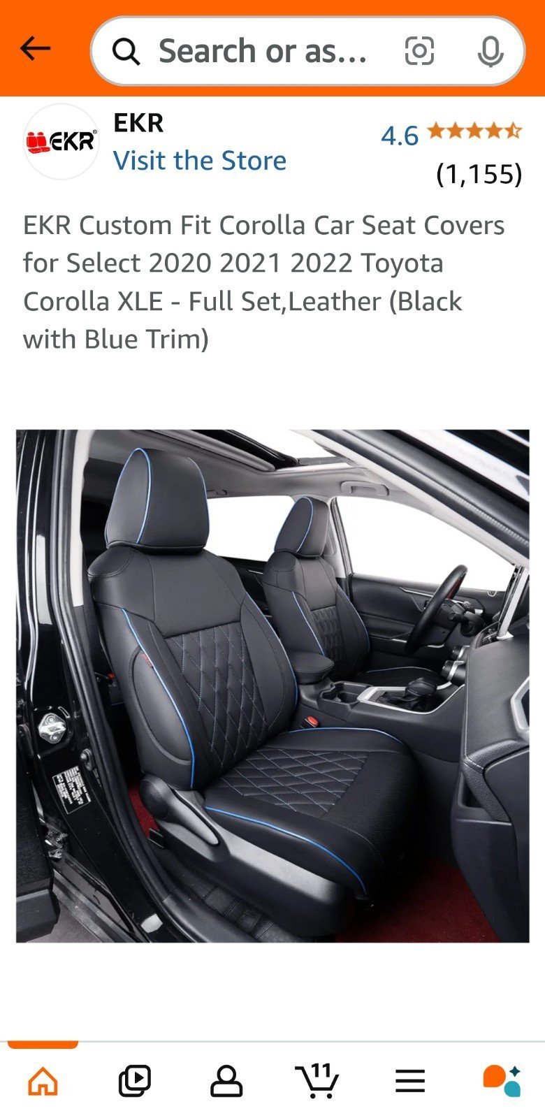 EKR Black wblue trim leather seat cover full set NIP