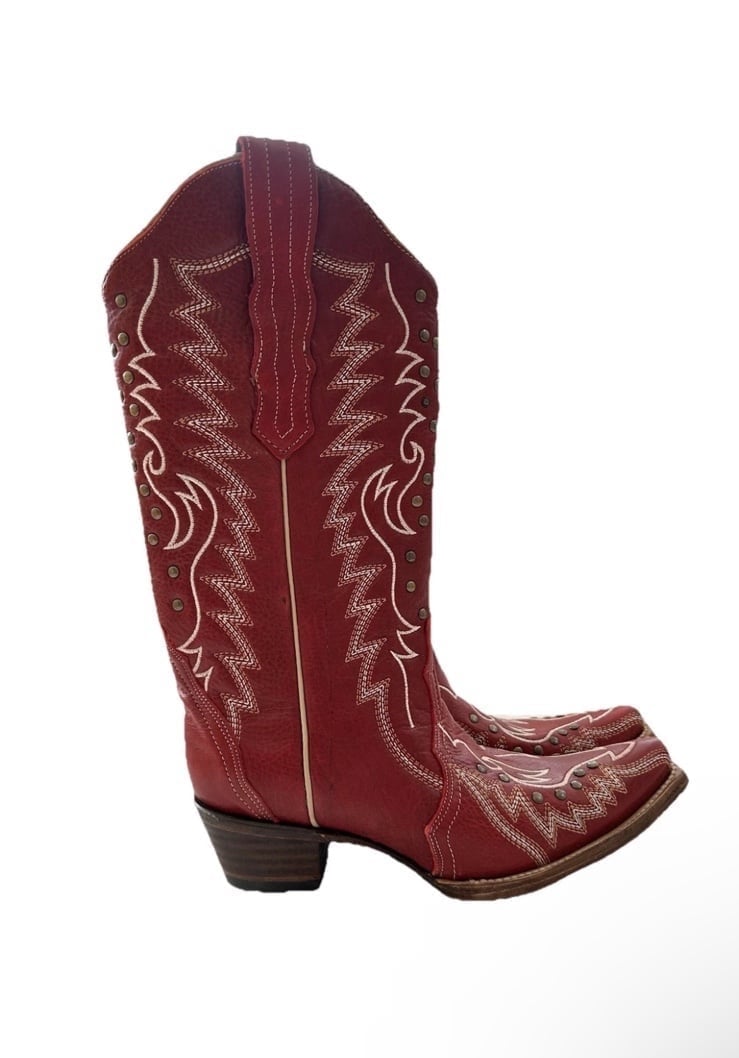 Circle G by Corral Studded Western Red Leather Boot Size 7.5