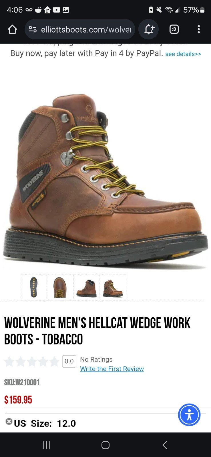 Wolverine Hellcat 6 wedge mens work boots size 12