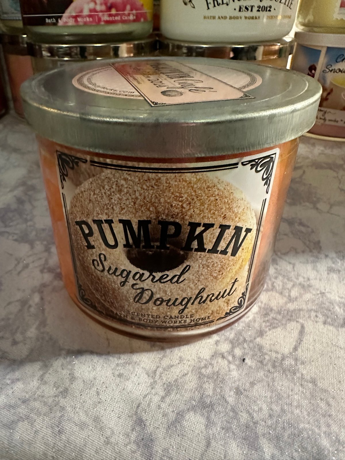 RARE Bath & Body Works Pumpkin Sugared Donut 3 Wick Candle