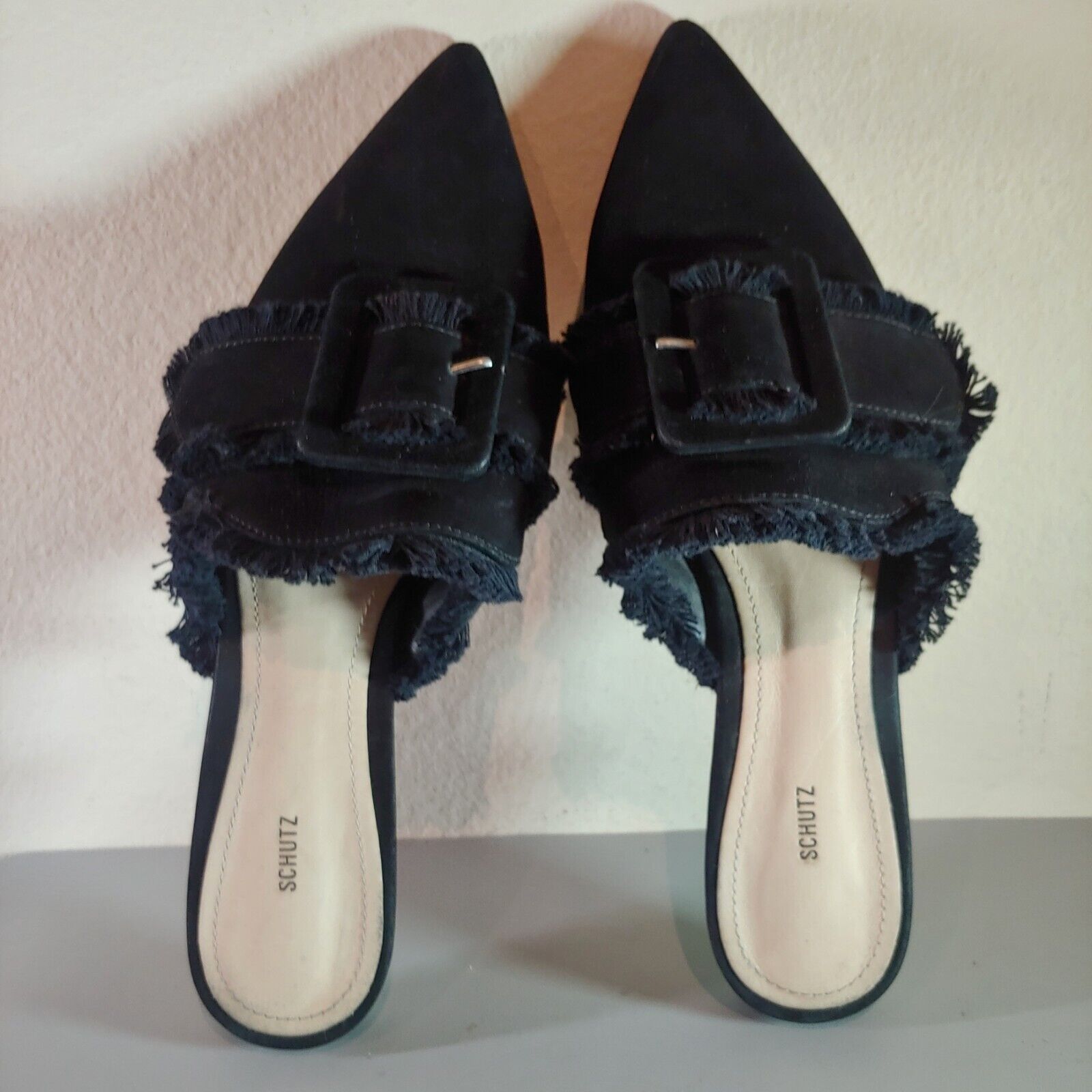 Schultz Women's Buckle Suede Slip On Mules Black Sz 10 B