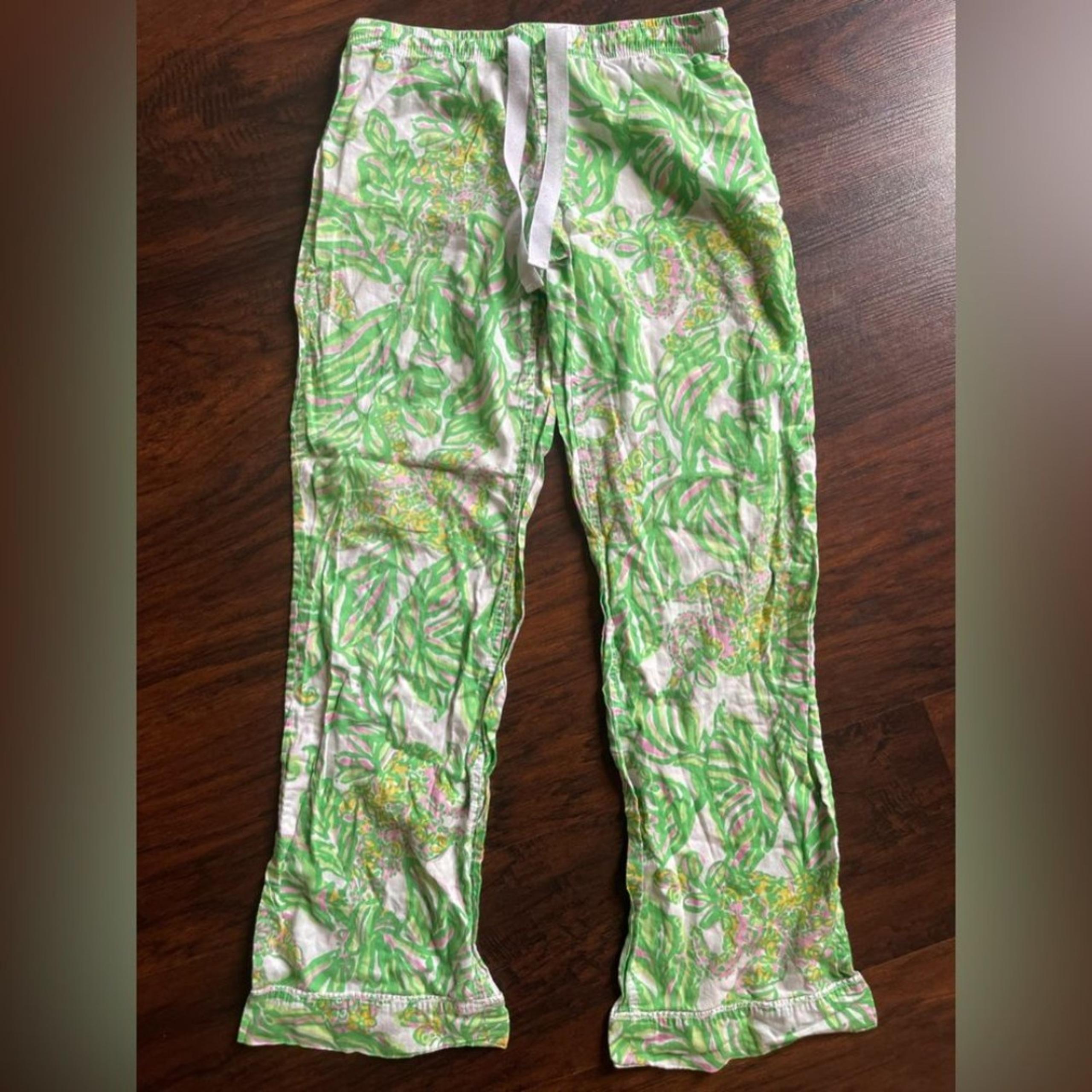 Lily Pulitzer Green & Pink Elephant/Animal Thin Cotton Pajama Pants Sz XS