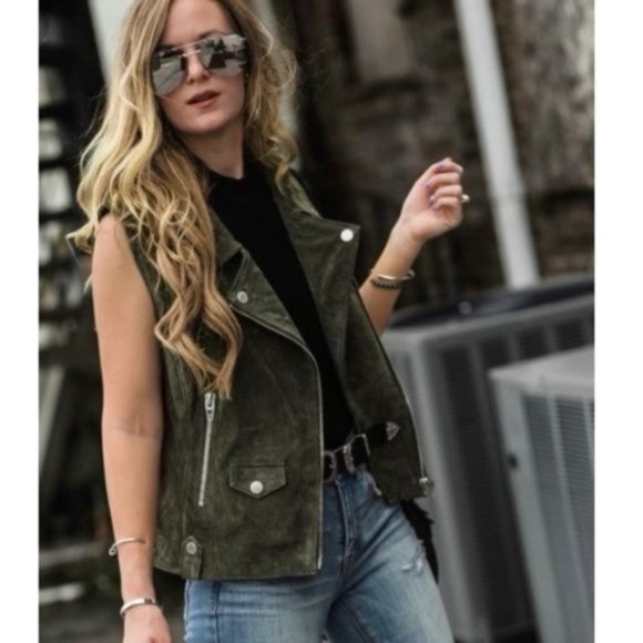 EDGY CHICKhaki Genuine Leather Moto Vest
