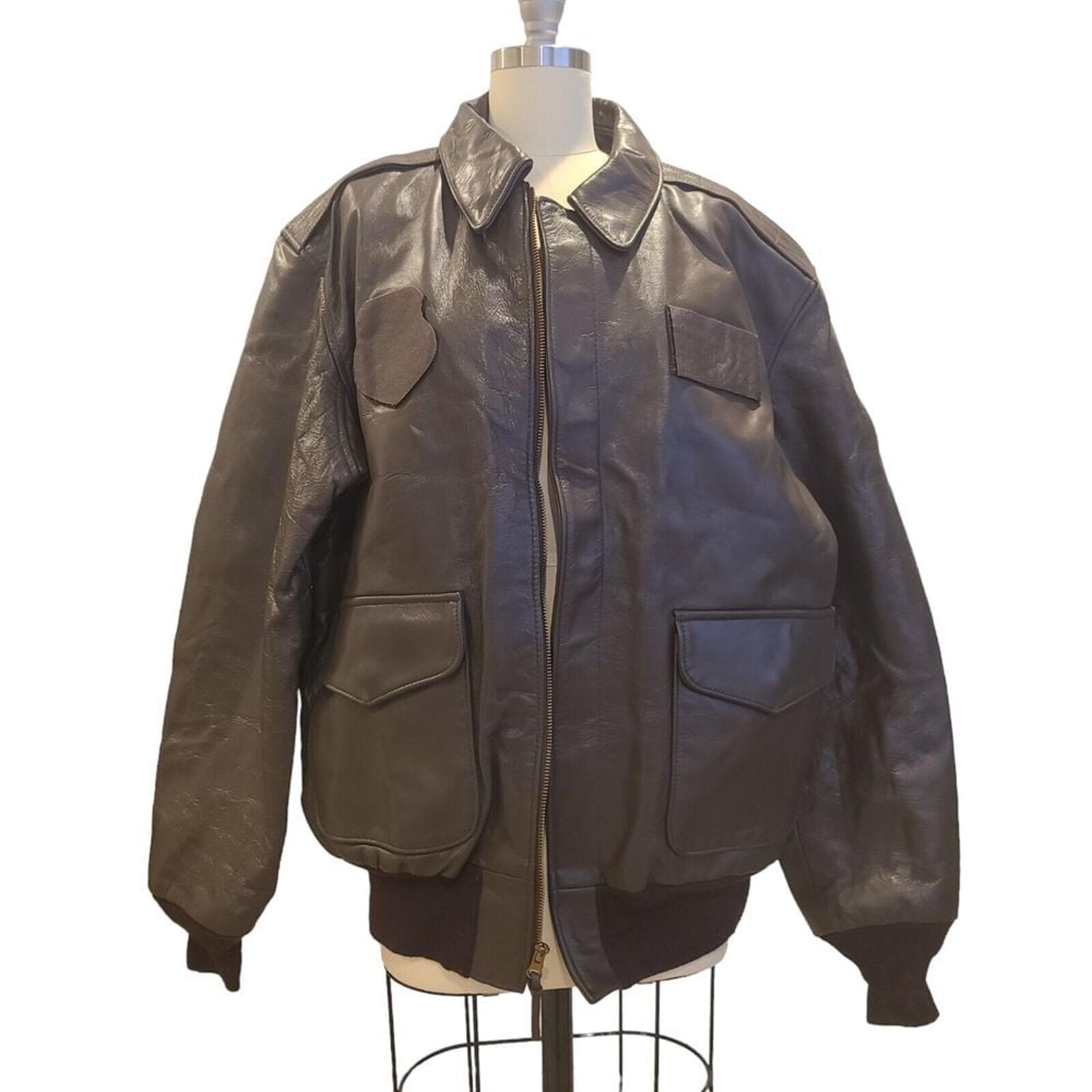 Mens Cockpit DSCP A-2 Flyers Jacket Leather Bomber Brown Jacket 44L XL
