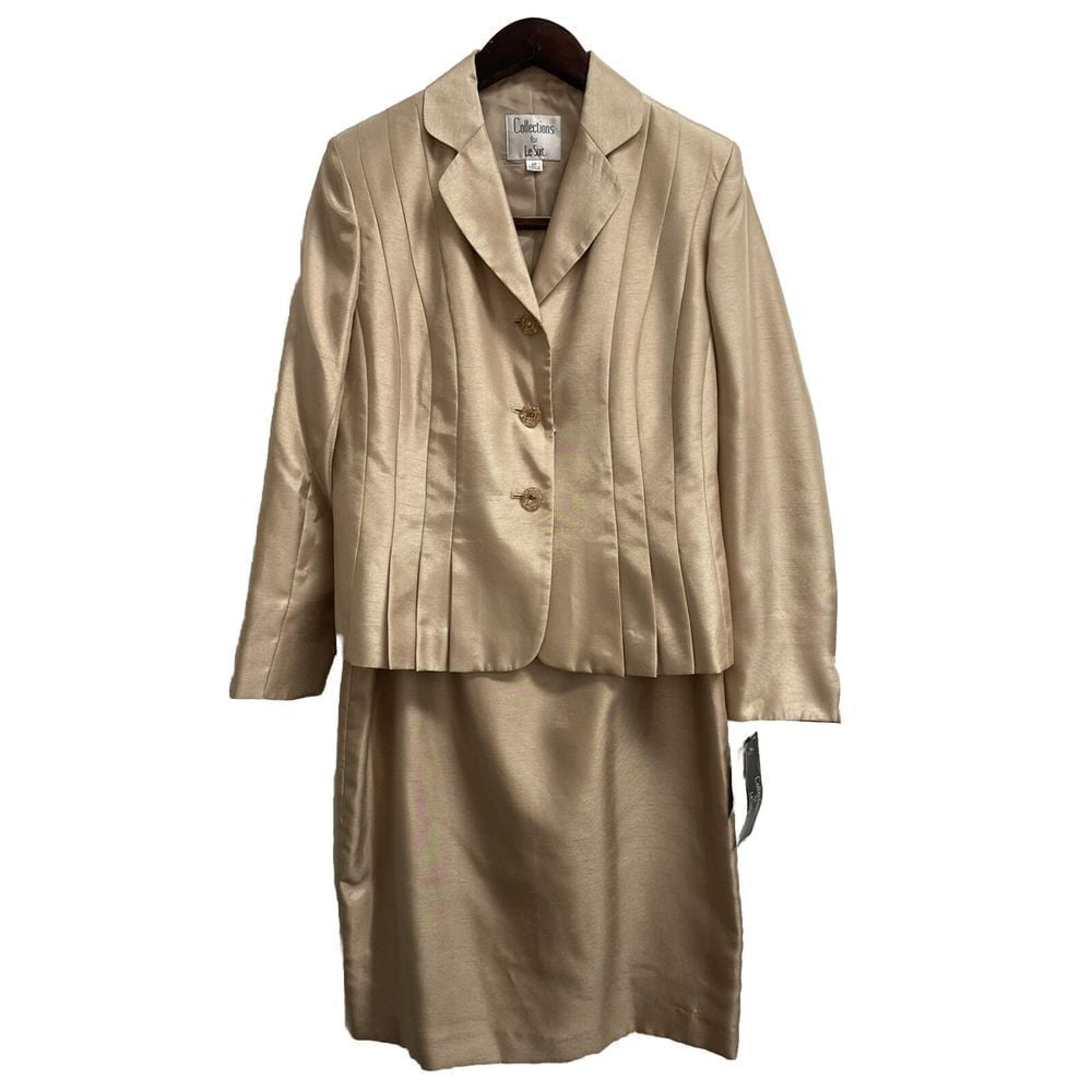 Collections For Le Suit 6P,8P 2 Piece Skirt Beige Silky Polyester Lined Pleated