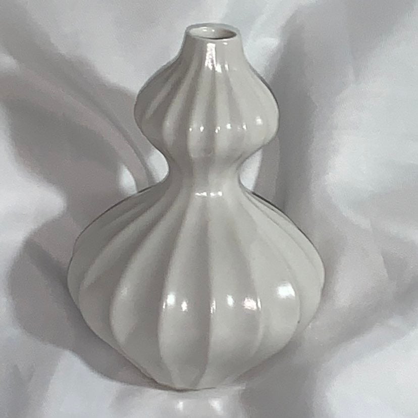 JONATHAN ADLER small double gourd VASE white glazed ceramic
