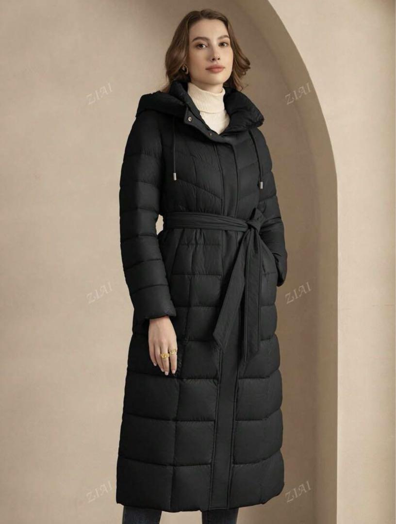 Hooded Black Down Coat for Women