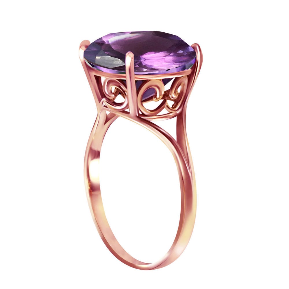 14K. SOLID GOLD RING WITH NATURAL 12.0 MM ROUND AMETHYST (Rose Gold)