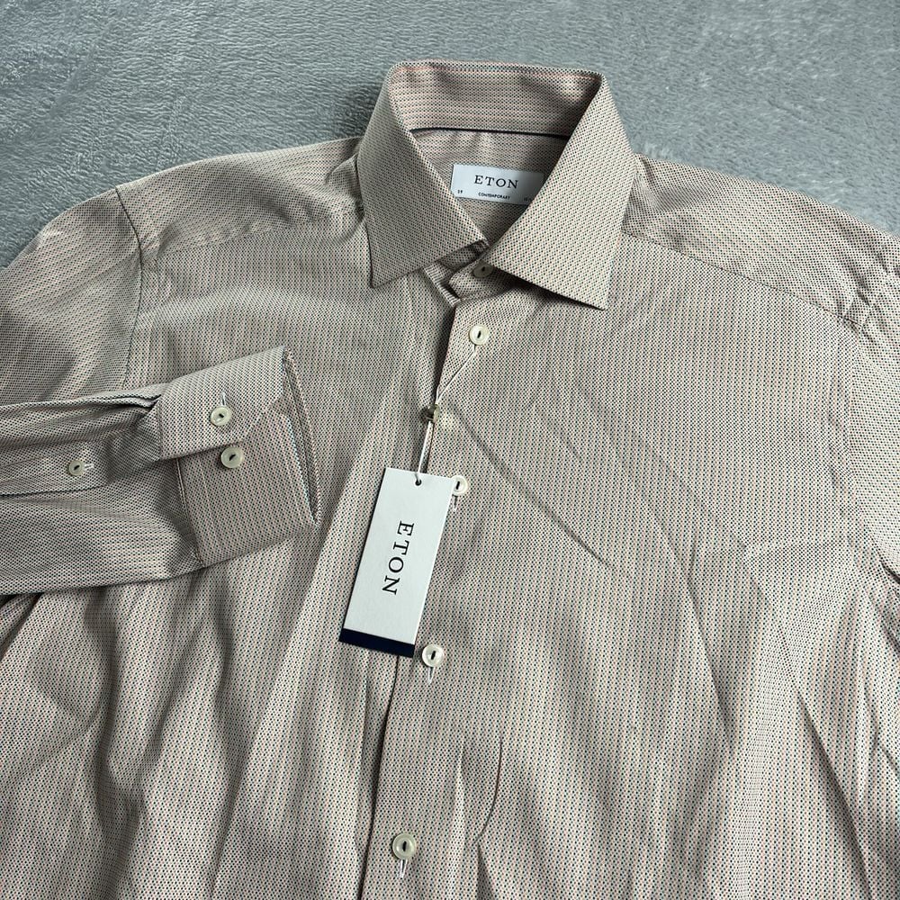 ETON Mens Shirt Size 15.5 39 Orange Plaid Button Up Contemporary Fit Cotton NWT