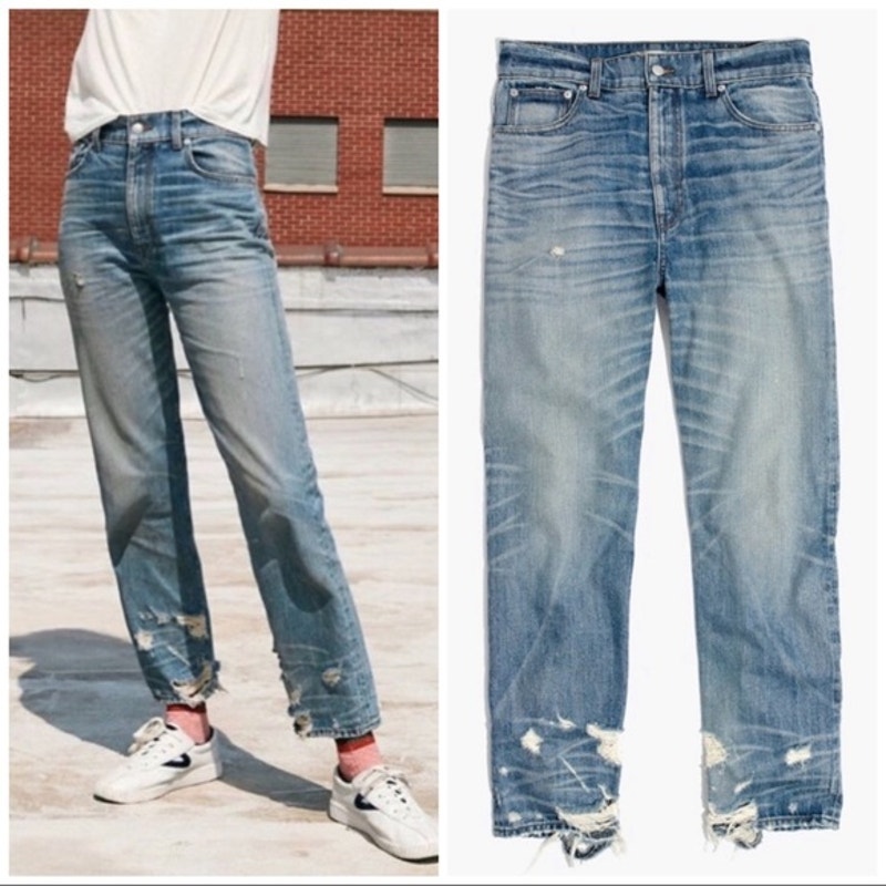 Madewell Rivet & Thread 30 High-Rise Slim Boyjeans Distressed Denim Jeans Ripped