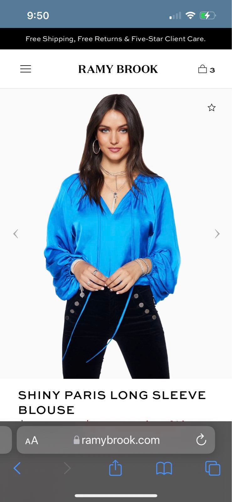 NWT Ramy Brook Paris Blouse Blue Lapis Top M Retail 345