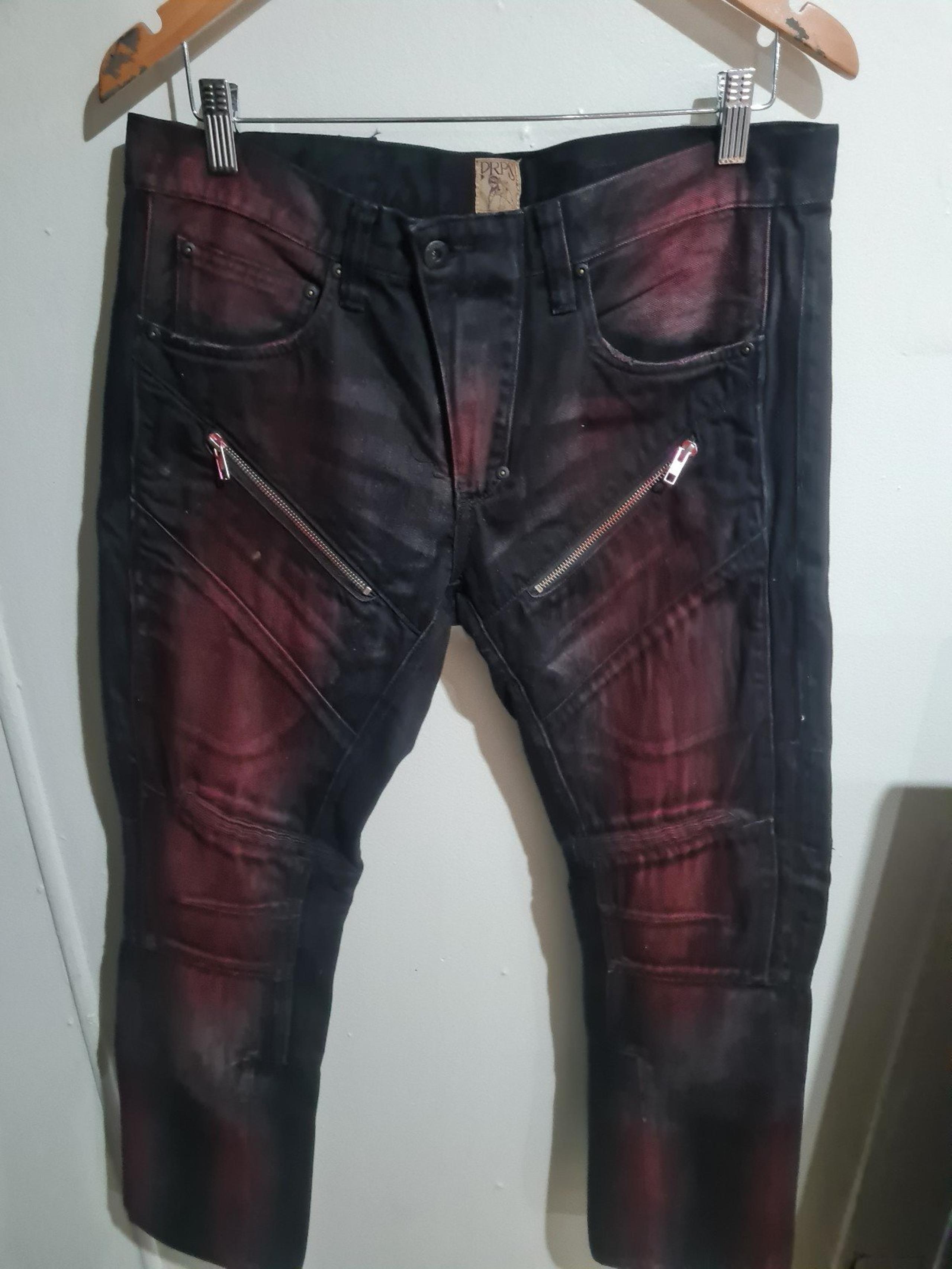 PRPS Jeans demon  Black, Red Biker Distressed Zip Selvedge