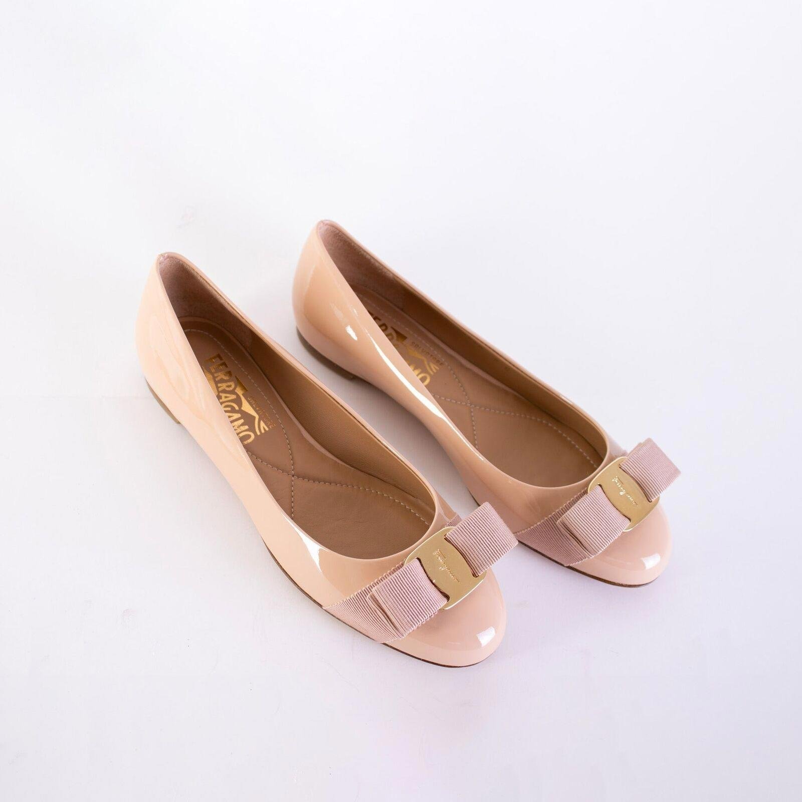 Salvatore Ferragamo Varina Bow-Embellished Leather Ballet Flats, Size 5