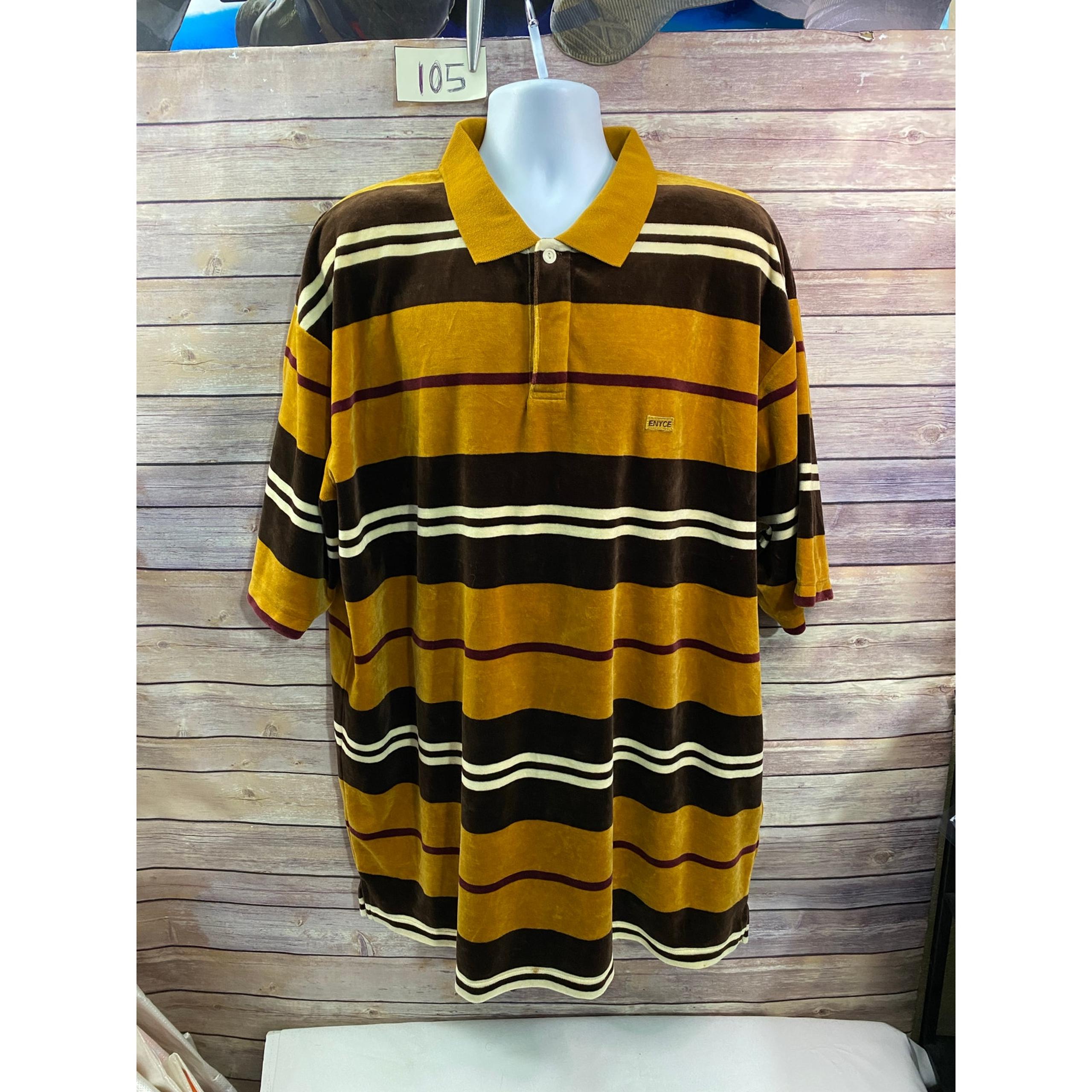 Vintage Enyce Polo Shirt Mens XL Brown Orange Short Sleeve Velour Polo Shirt