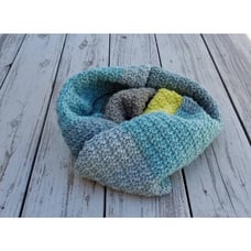 Crochet Infinity Scarf Blue, Gray, Sage, & Yellow Scarf Gift For Her