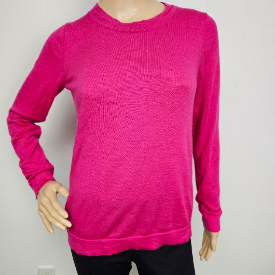 Cynthia Rowley Sweater Pink 100% Extrafine Merino Wool Pullover Sz Medium Barbie