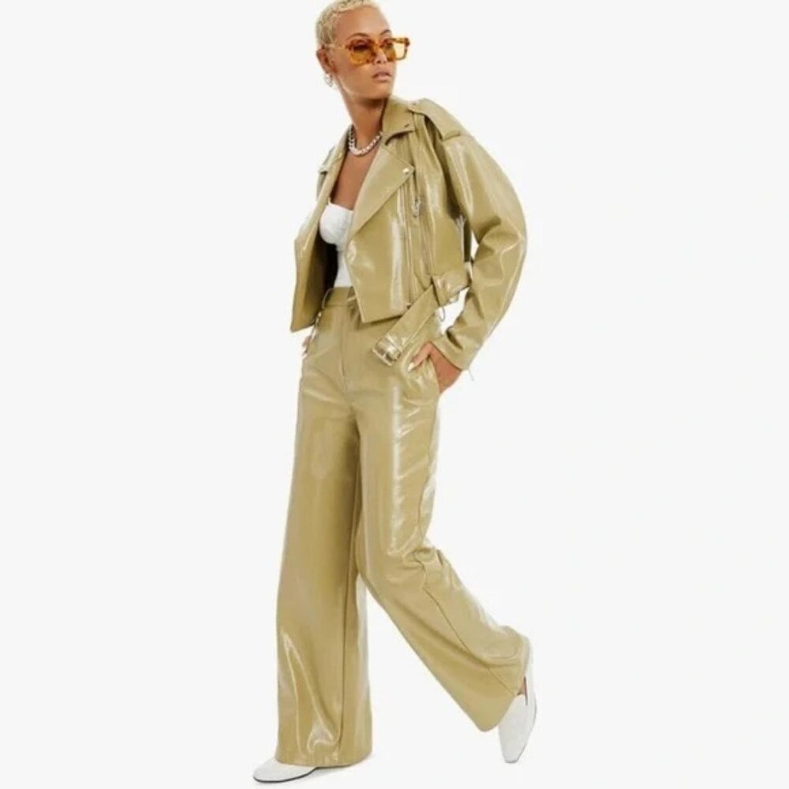Patent Faux-Leather Moto Jacket AND pants (size small)