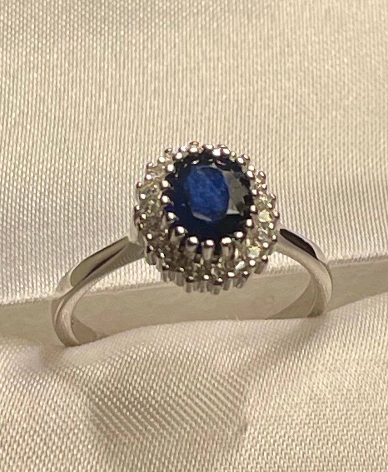 Deep Blue Sapphire Ring, Pendant Earrings 14k White Gold over 925 Sterling