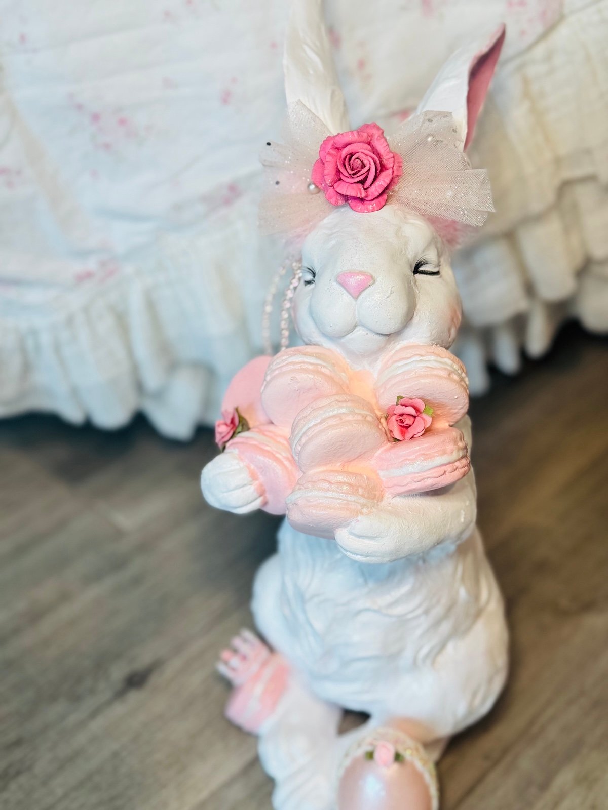 White bespoke bunny wirh macarons
