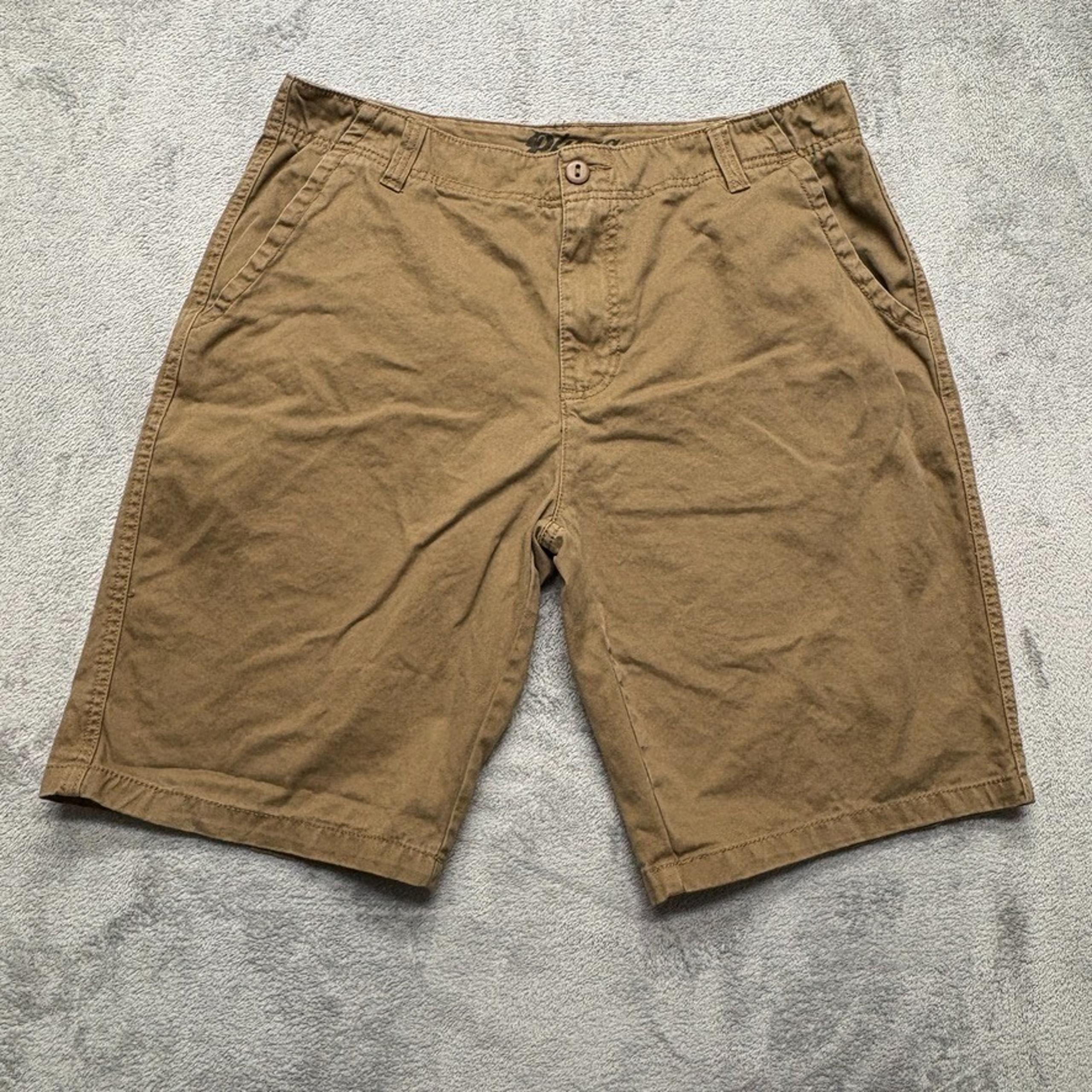 Plugg Flat Front Khaki Shorts Mens Brown Measured 36x10 Side Pocket