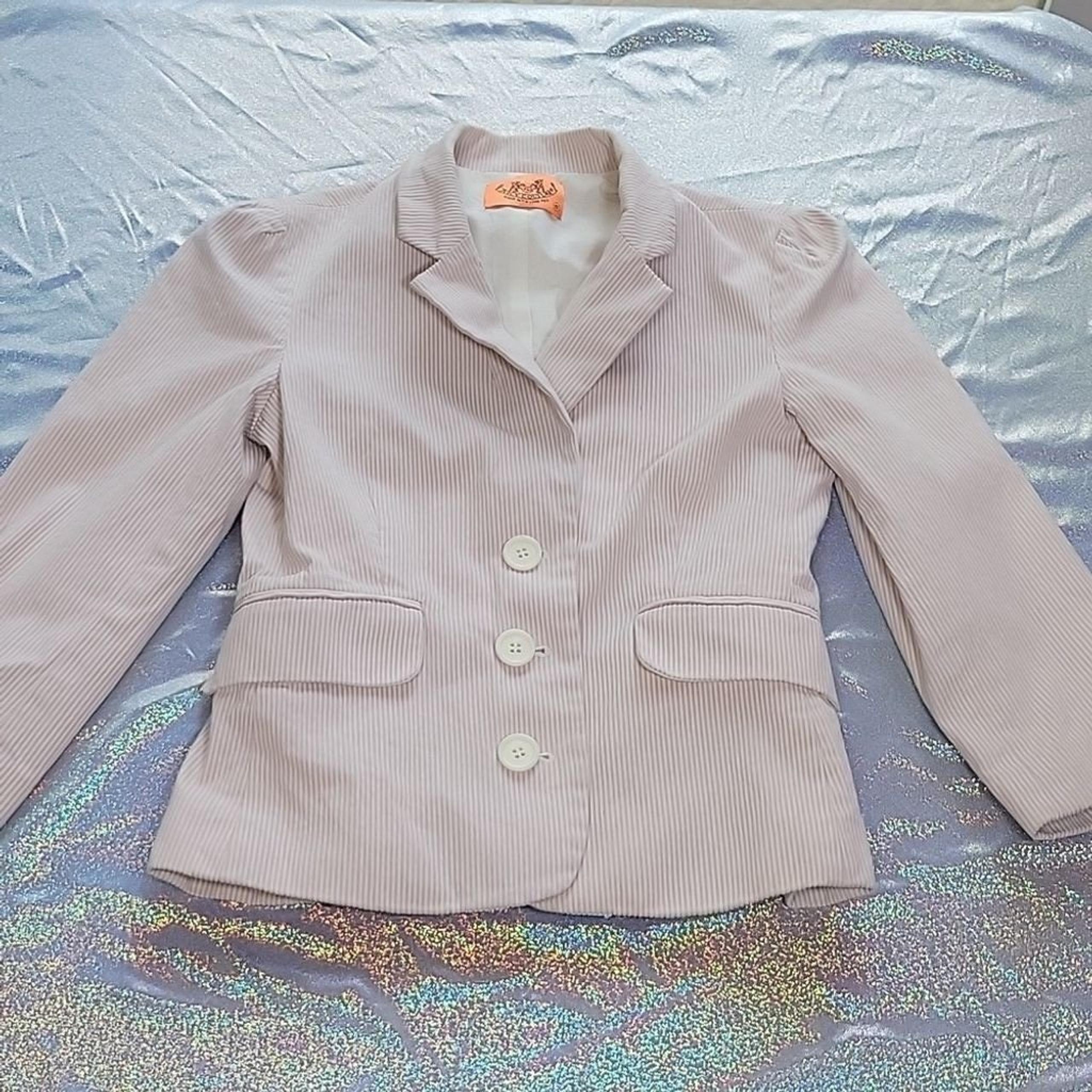 Y2k Juicy Couture Vintage Pink & White Striped Corduroy Button Up Blazer SZ:S
