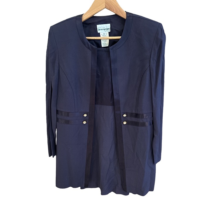 Petite Perceptions Women's 2-Piece Navy Sleeveless Top & Jacket Set Size 8