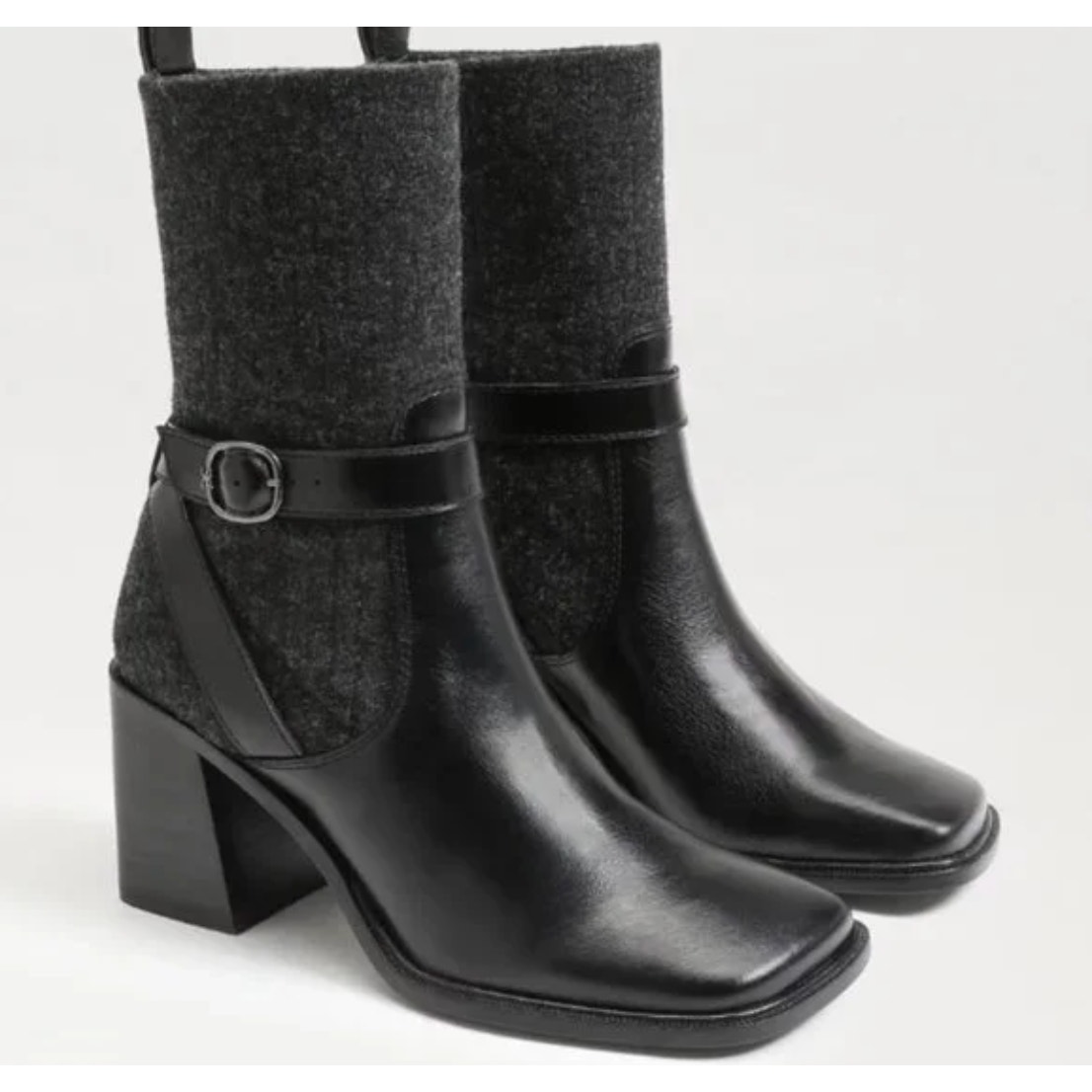 Sam Edelman Marci Boots 8 Black Gray NWOT Ankle Booties 90s Y2K Buckle Heel Sock
