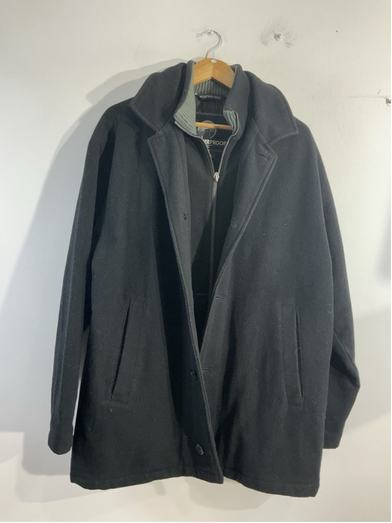 Men’s Weatherproof Size M/m Black Zip Up Button Up Lined Quilted Pea Coat