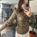 Bardot Zebra Print Mock Neck Long Sleeve Mesh Top Tan Black Size Small