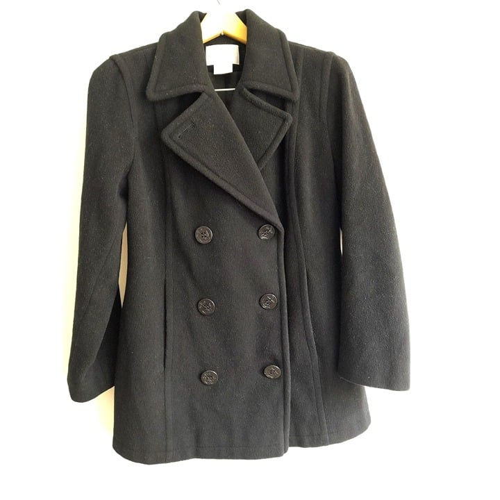 Vintage Worthington Womens Double Breasted Wool Hipster Pea Coat Black Size 10P
