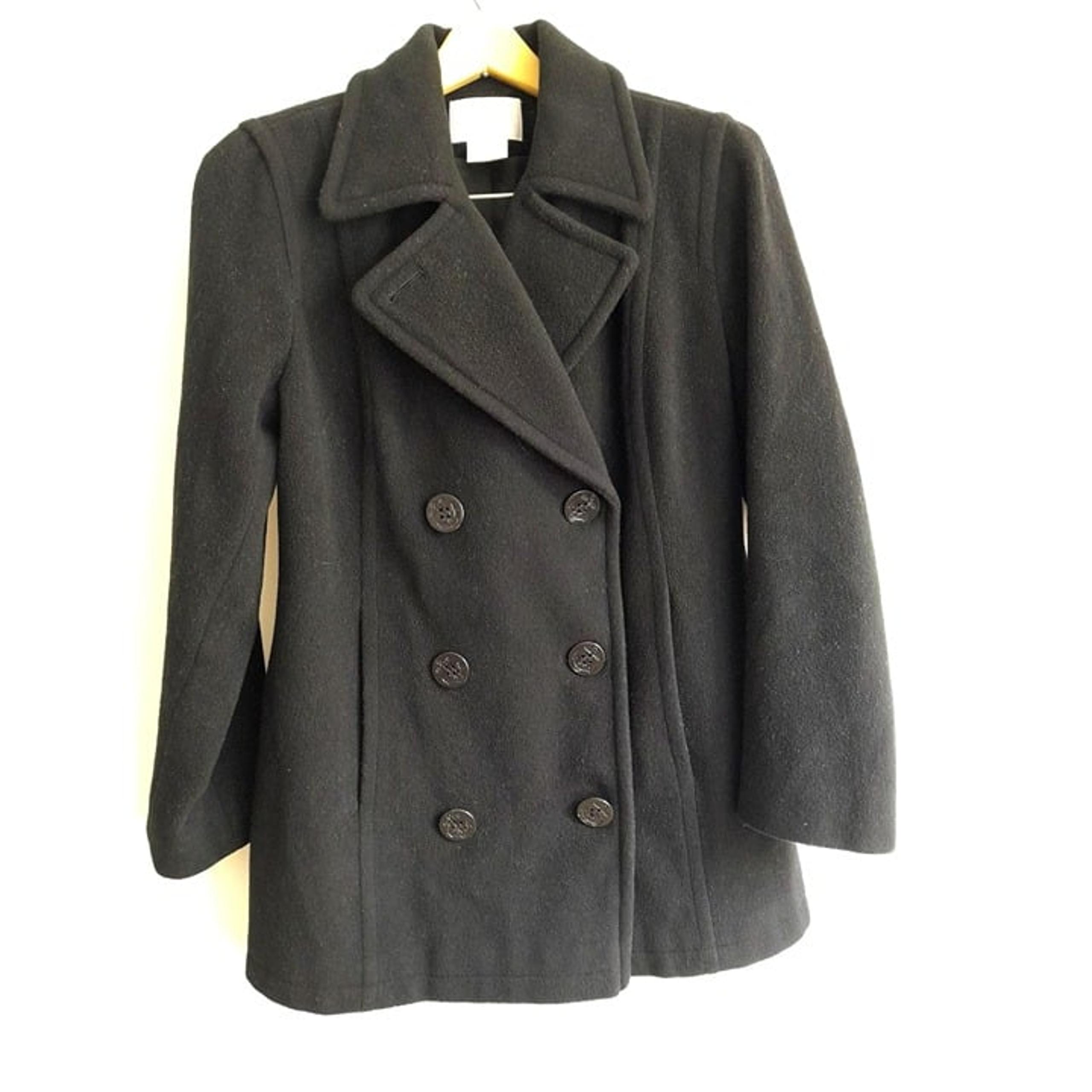 Vintage Worthington Womens Double Breasted Wool Hipster Pea Coat Black Size 10P