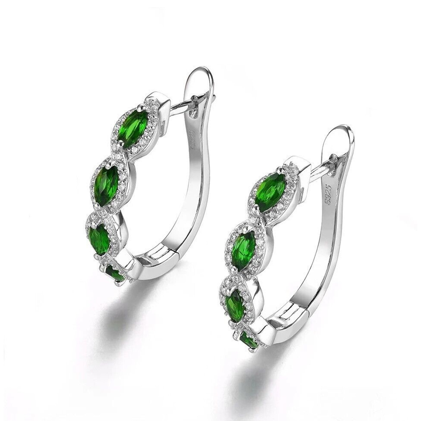Chrome Diopside Clip Earrings, Natural Diopside Gemstone Earrings Sterling 1.8CT
