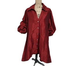 CRIMSON Red Puff Sleeve Button Down Asymmetrical Hem Tunic Dress Plus Size 3X