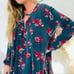FP FREE PEOPLE Blue Turquoise Long Sleeve High Low Floral Mini Dress Tunic XS