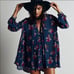 FP FREE PEOPLE Blue Turquoise Long Sleeve High Low Floral Mini Dress Tunic XS