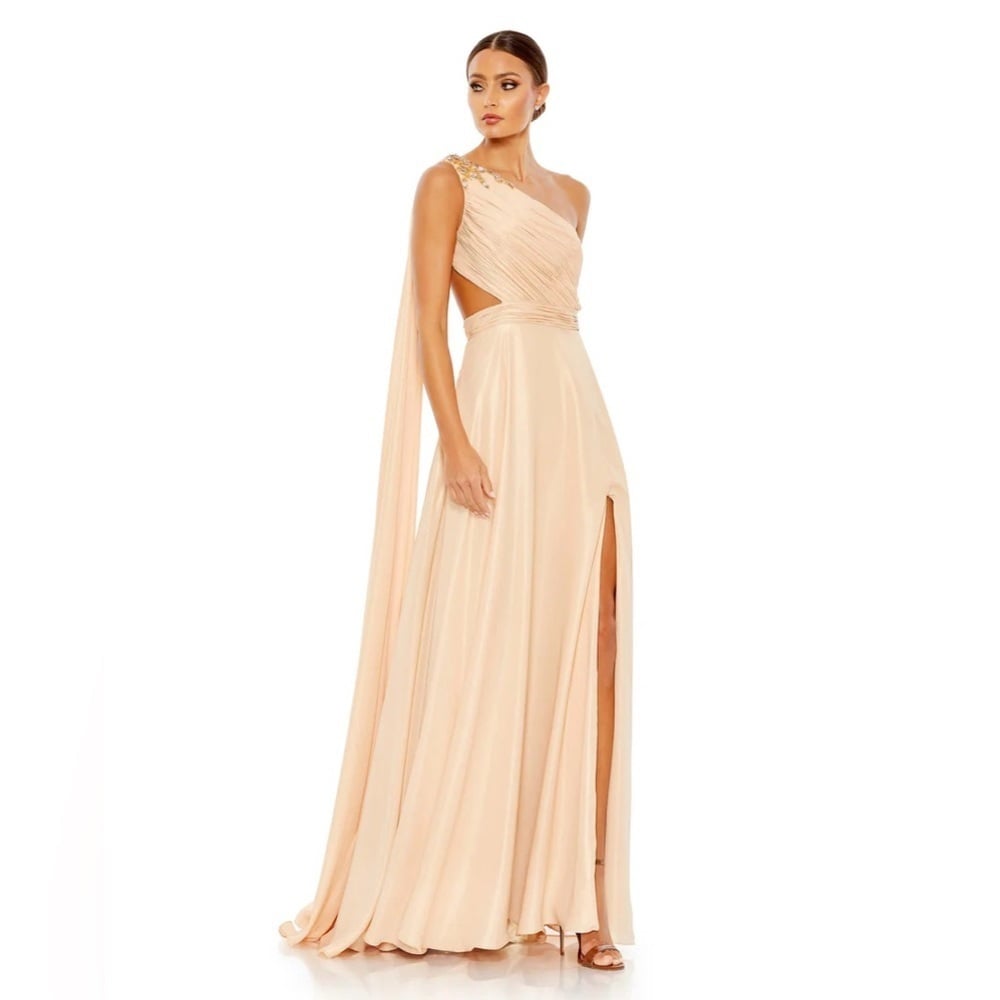 Size Mac Duggal 68053 NWT ONE SHOULDER OPEN BACK FLOWY GOWN