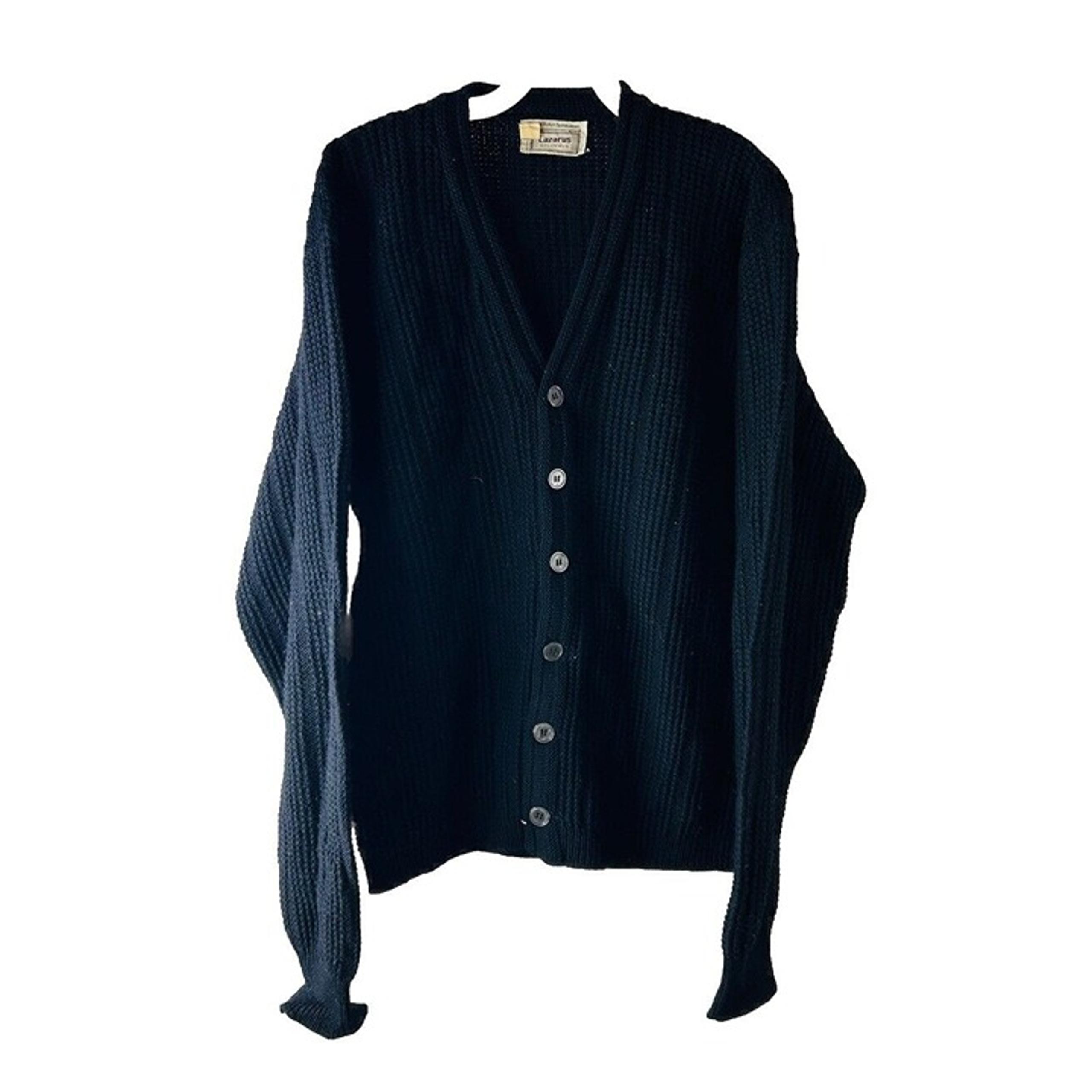 Vintage 60s Mens XL Wool Waffle Knit Cardigan Sweater Dad Grandpa USA
