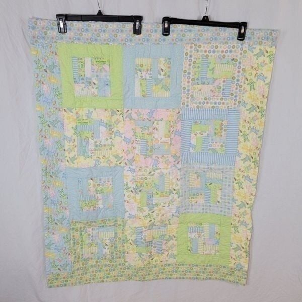 Handmade Baby Quilt Pastel Colors Patchwork Nursery Decor Play Mat Blanket