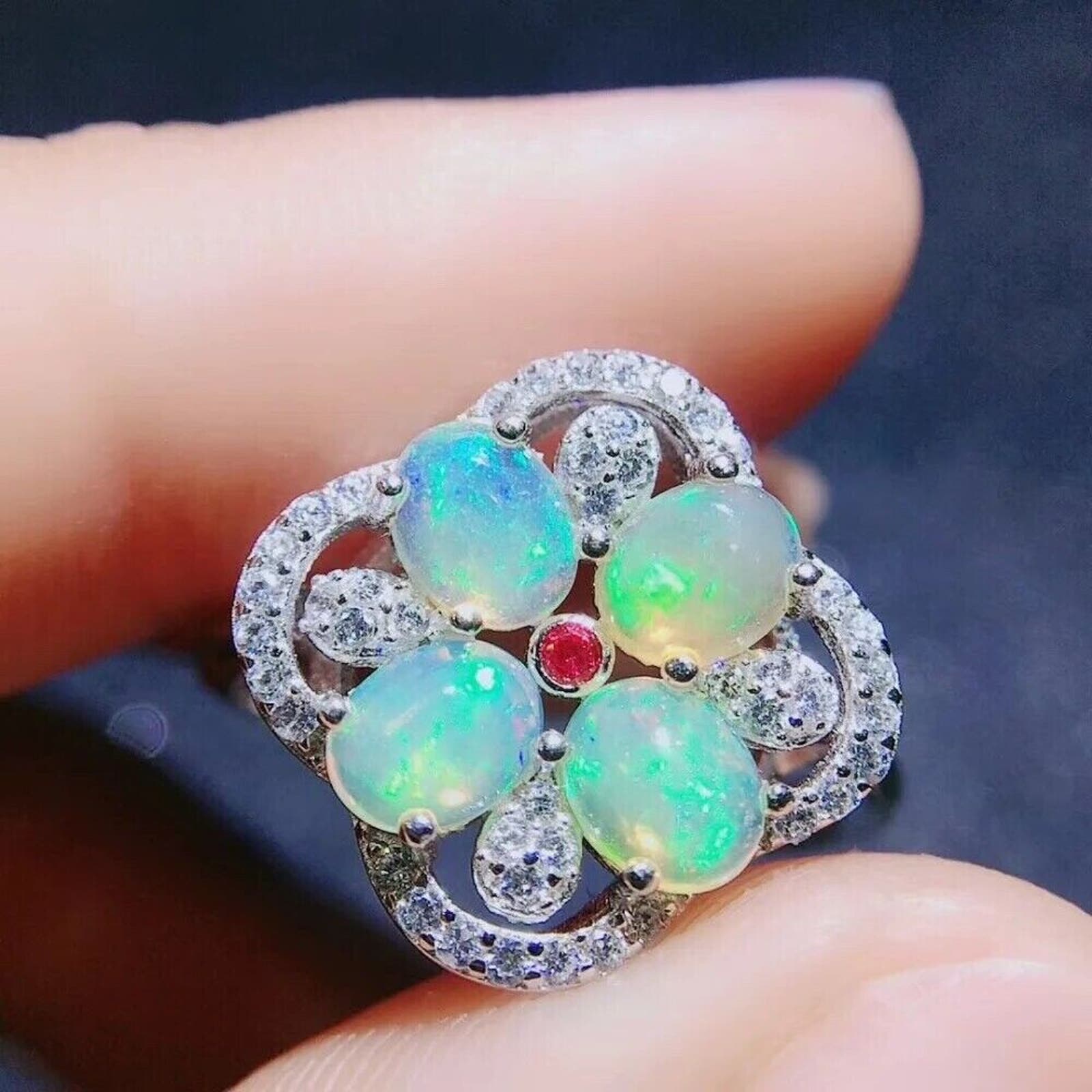 White Fire Opal, White Opal Ring, Gemstone Jewelry Ring, Womens Fire Opal 4x5mm