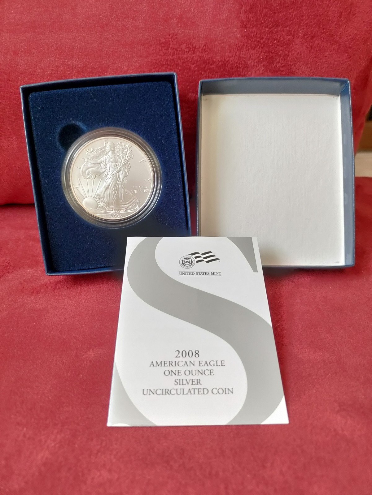 LOOK!! !2008 W American Eagle 1oz. Silver Uncirculated (Burnished) COA And Box