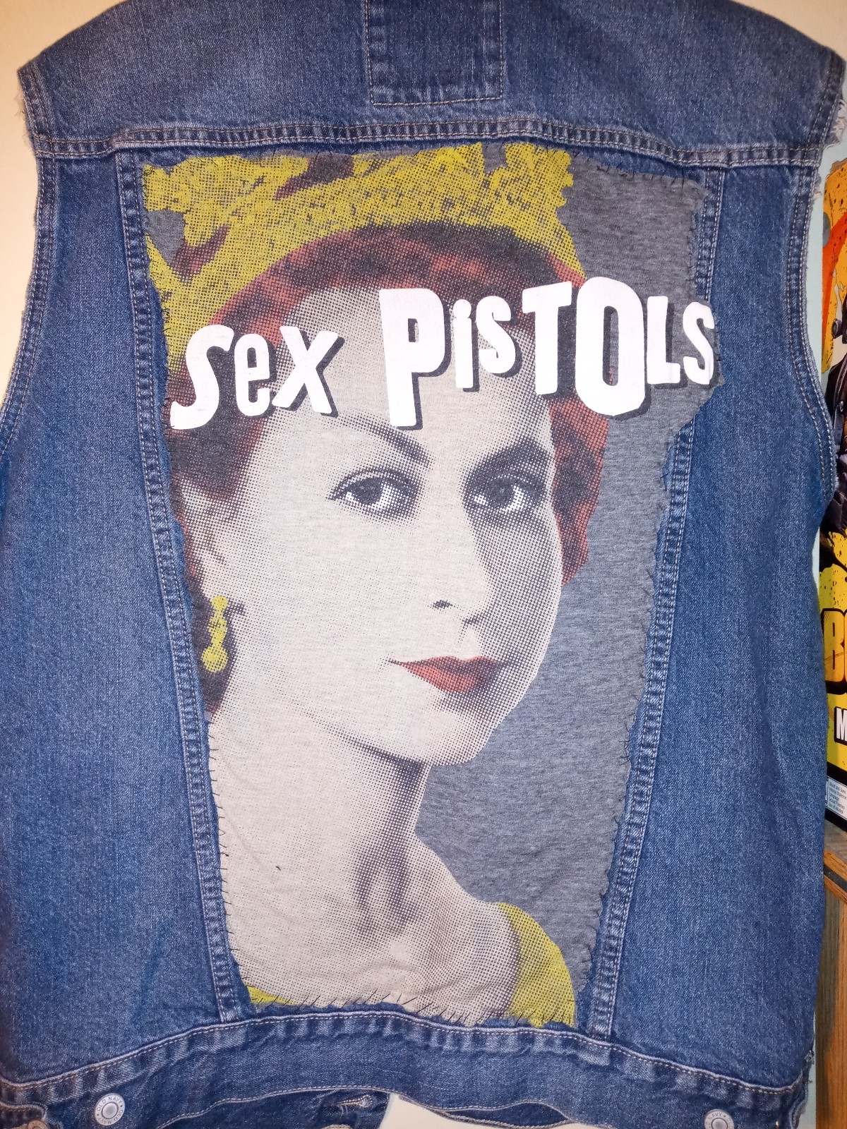 Custom punk vest sex pistols old navy denim mens L