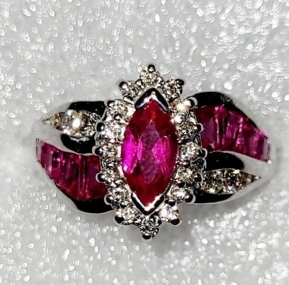 Womens 14k Solid White Gold diamond Ring