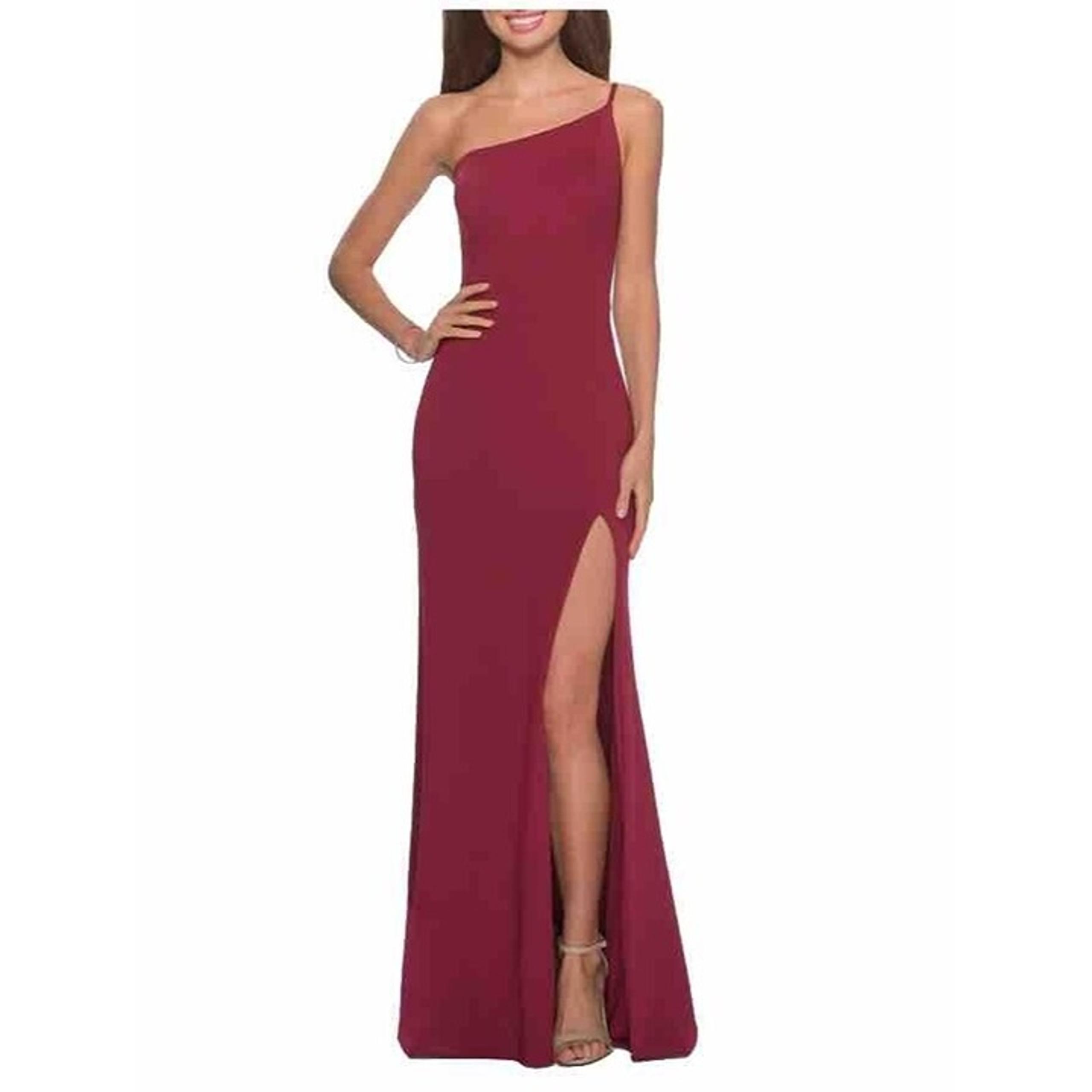 La Femme Dress Womens Size 8 Burgundy One Shoulder Jersey Prom Gown Dress 28176