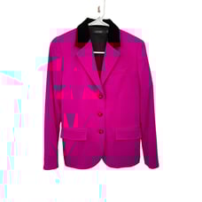 Lauren Ralph Lauren Wool Blazer Pink Black Velvet Collar Fox Head Buttons Size 2