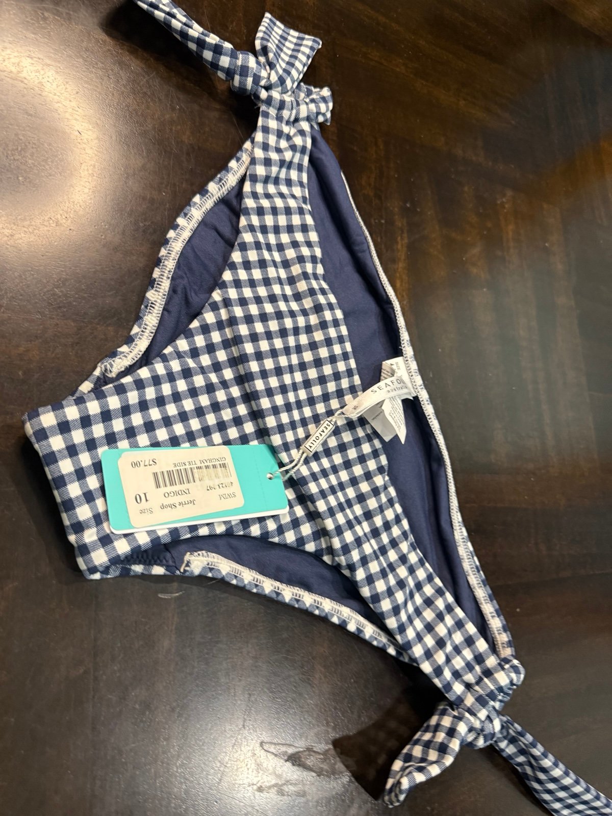 Seafolly Blue and White Checkered Swim Bottom Brand New with Tag Hipster Size 10
